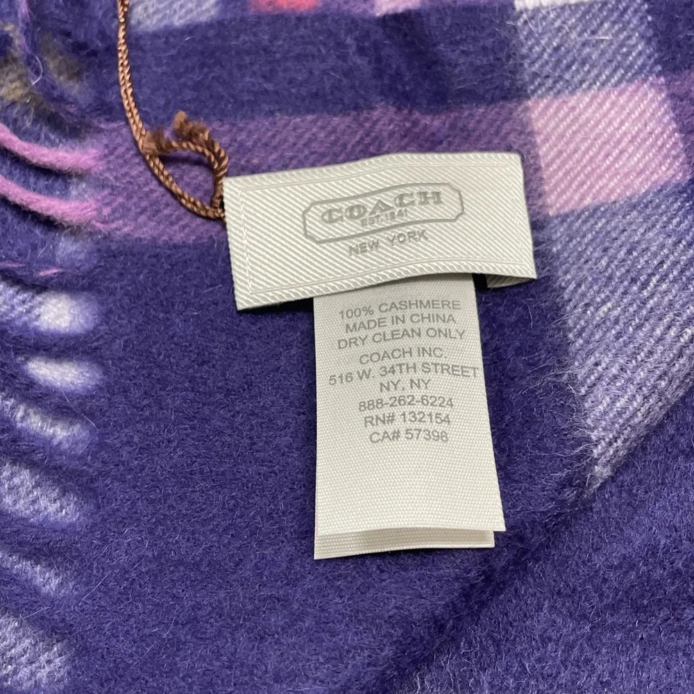 Coach 100% Cashmere Scarf Purple Pink Yellow Plaid MSRP $178 - Picture 5 of 5